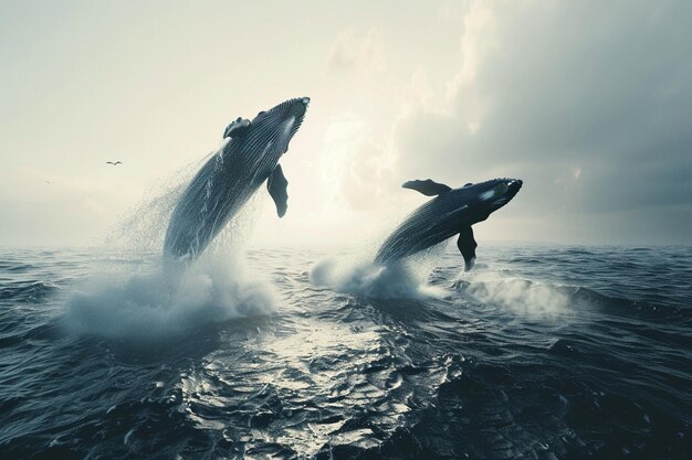 壮大なクジラが開かれた海に侵入する