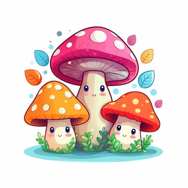 Majestic and Whimsical Enchanting Kawaii Magic Mushrooms in Mesmerizing Vector Illustration