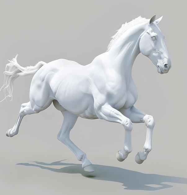 Majestic white horse at a gallop the beauty and strength of the horse