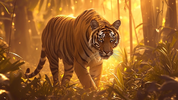 Majestic wild tiger lush jungle DSLR camera telephoto lens golden hour wildlife photography