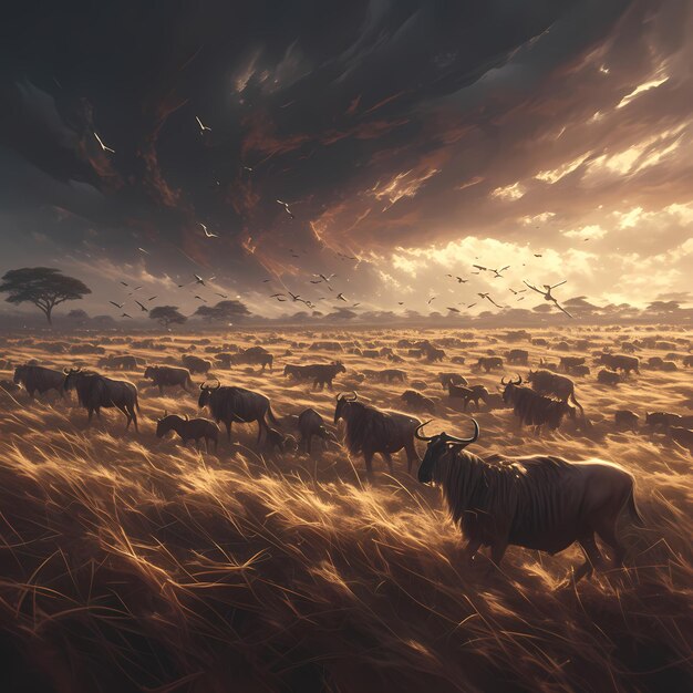 Majestic Wildlife Migration Sunset