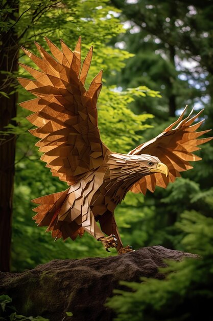 Majestic Wings A Wooden Eagle in Flight