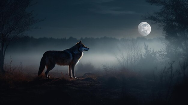 月の輝きの下で雄大なオオカミが吠える 荒野の歌の響き