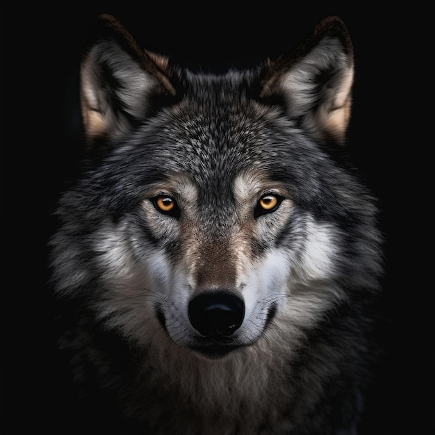 Majestic Wolf Portrait on Black Background AI