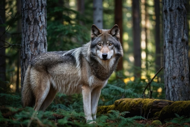 Величественный волк в спокойном лесу