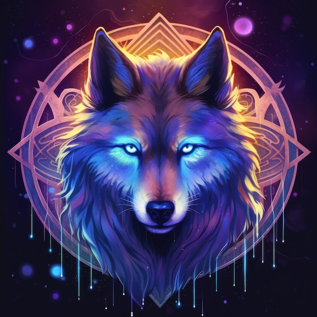 Majestic Wolf With Blue Eyes on Violet Background