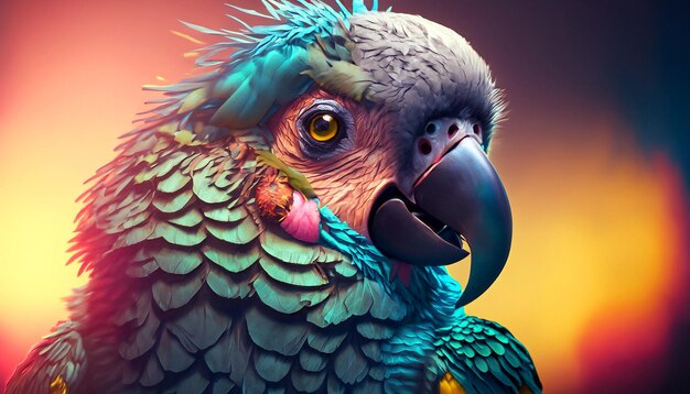 Majestueus papegaaiportret Een boeiend studiobeeld met perfecte veren, intense blik en filmisch