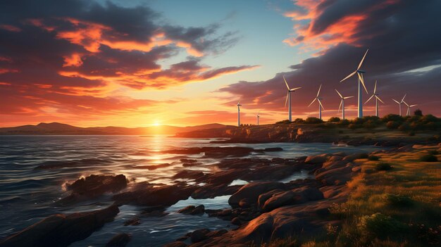 majestueus windpark bij zonsondergang hernieuwbare energieconcept