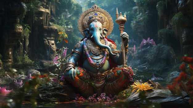 Majestueuze aanwezigheid van Ganesh-standbeeld