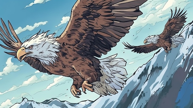 Majestueuze adelaars die door de lucht zweven Fantasie concept Illustratie schilderij