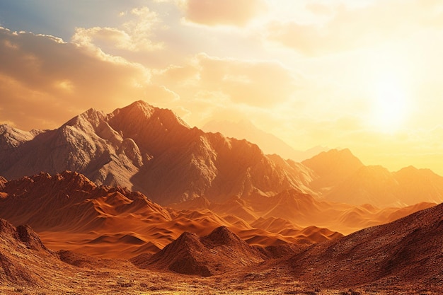 Majestueuze bergketen gebaderd in gouden zonlicht