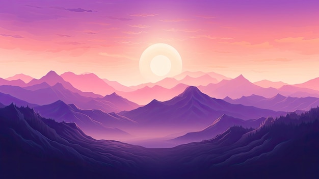 Majestueuze bergketen op paarse achtergrond