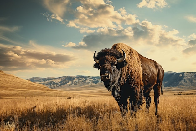 Majestueuze bizons zwerven door de uitgestrekte prairie.