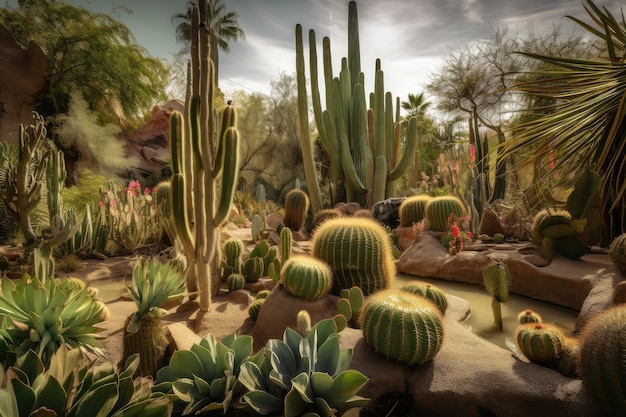 Majestueuze cactustuin met een verscheidenheid aan flora en fauna