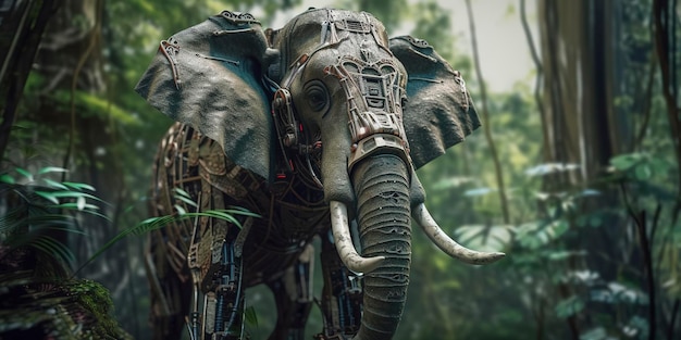 Majestueuze cyborgolifant die door de diepten van de jungle dwaalt Generatieve AI