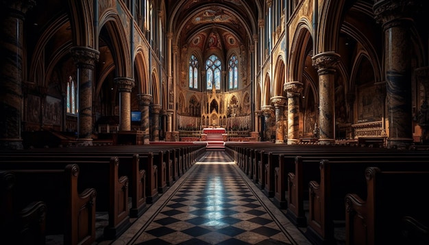 Majestueuze gotische kapel met glas-in-loodramen gegenereerd door AI