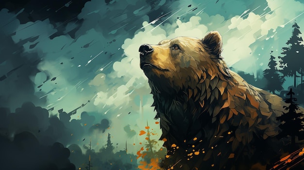 Majestueuze grizzlybeer die ronddwaalt in het betoverende bos