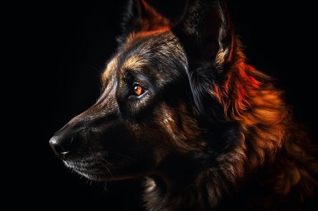 Majestueuze hond Duitse herder zwart oranje rood en wit kleurenpalet