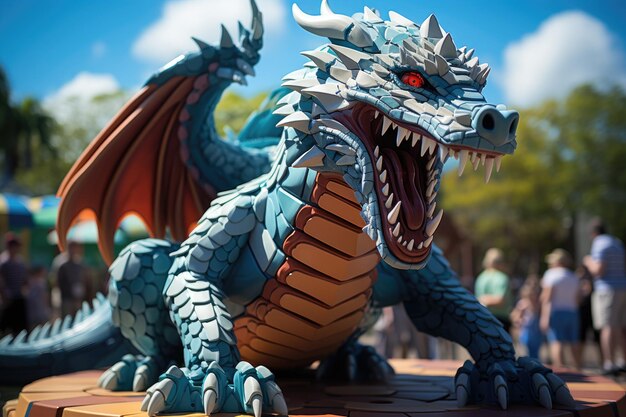 Foto majestueuze ingang van legoland florida resort met lego draak en leuke generatieve ai