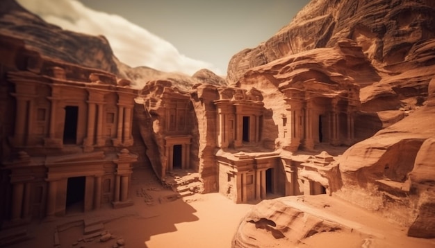 Majestueuze Khaznet oude schatkamer van geruïneerd Petra gegenereerd door AI