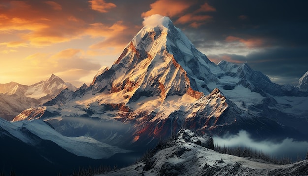 Foto majestueuze met sneeuw bedekte bergen creëren ontzagwekkende panoramische winterlandschappen gegenereerd door ai