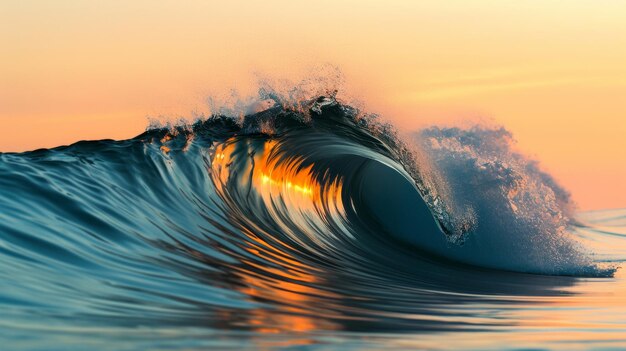 Majestueuze oceaangolf met zonsondergang op de achtergrond