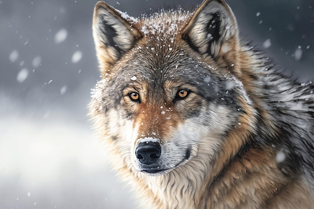 Majestueuze Wolf in Besneeuwde Wildernis Digitale Kunst Illustratie Generatieve Ai