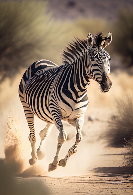 Majestueuze zebra die vrij rondloopt in de wilde generatieve ai