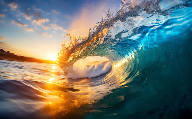 Majestueuze zeewater oceaangolf bij zonsondergang ai generatieve illustratie