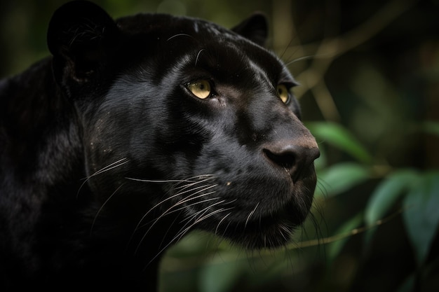Majestueuze zwarte panter duikt op in de jungle Felle elegantie Betoverende smaragdgroene ogen generatieve IA