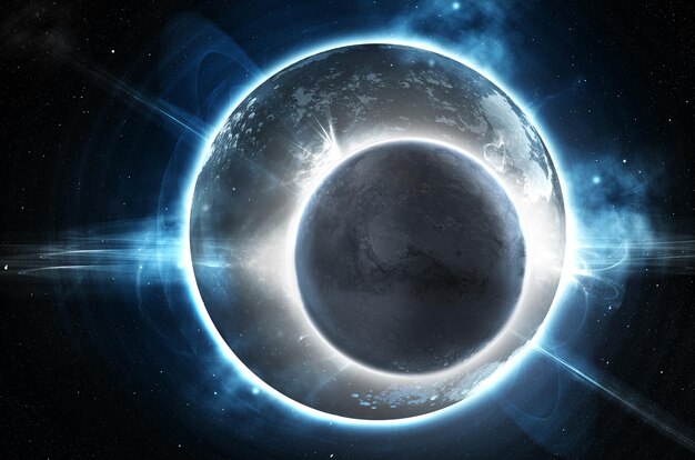 Majesty of the ice world Lunar eclipse of a cold barrenlooking world