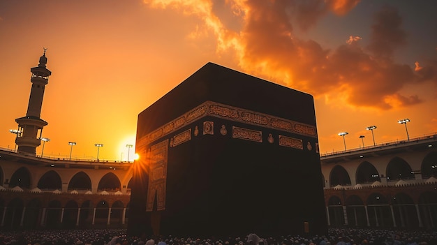 The Majesty of the Kaaba Standing Against the Warm Hues of a Sunset