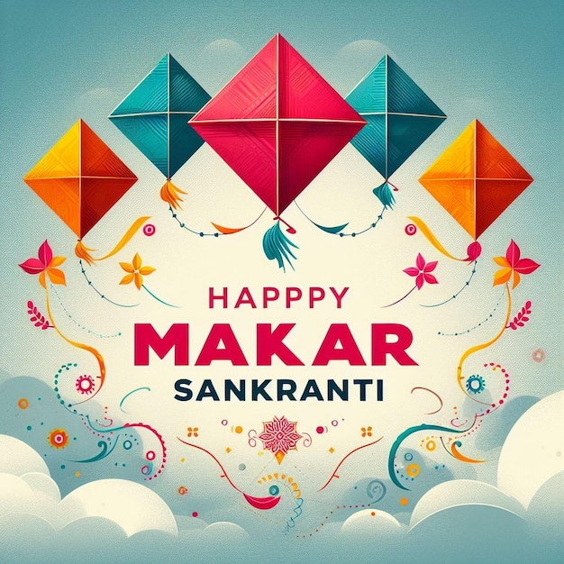 Makar Sankranti greeting card flying kites on Makar Sankranti