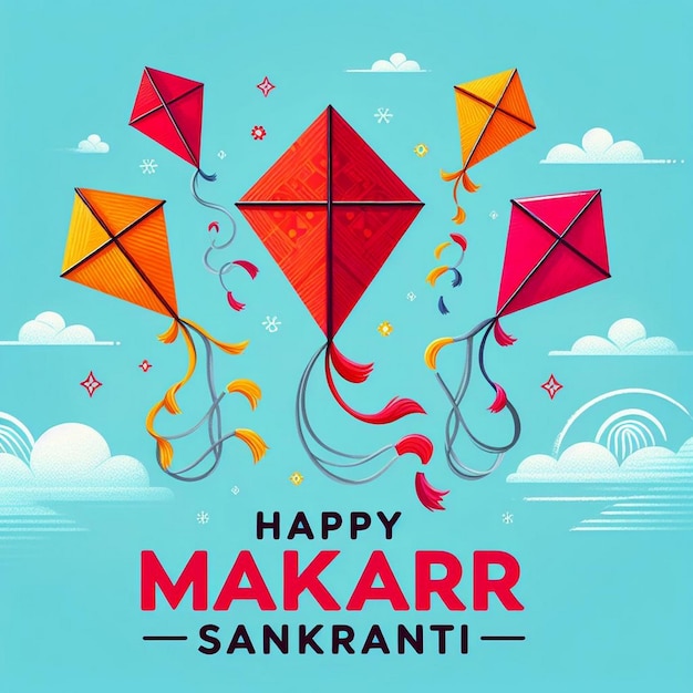 Photo makar sankranti greeting card flying kites on makar sankranti