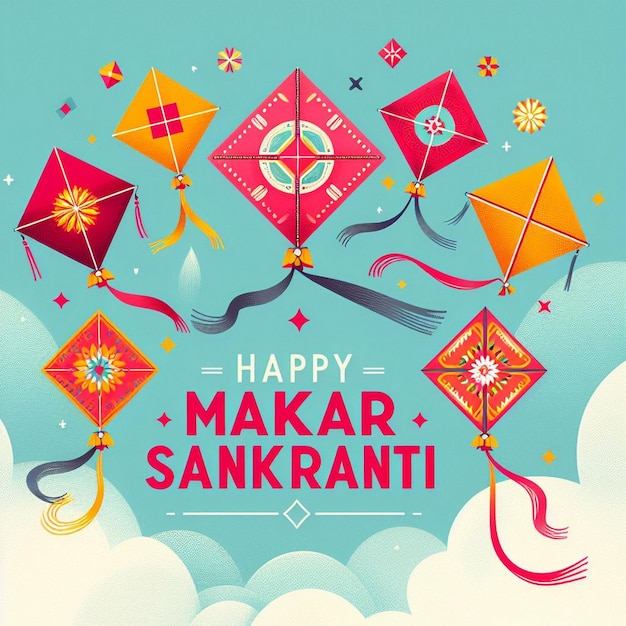 Makar Sankranti groetkaart vliegende vliegers op Makar Sankranti