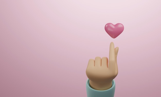 사진 심장 아이콘 분홍색 배경으로 손으로 손가락 심장 기호 만들기