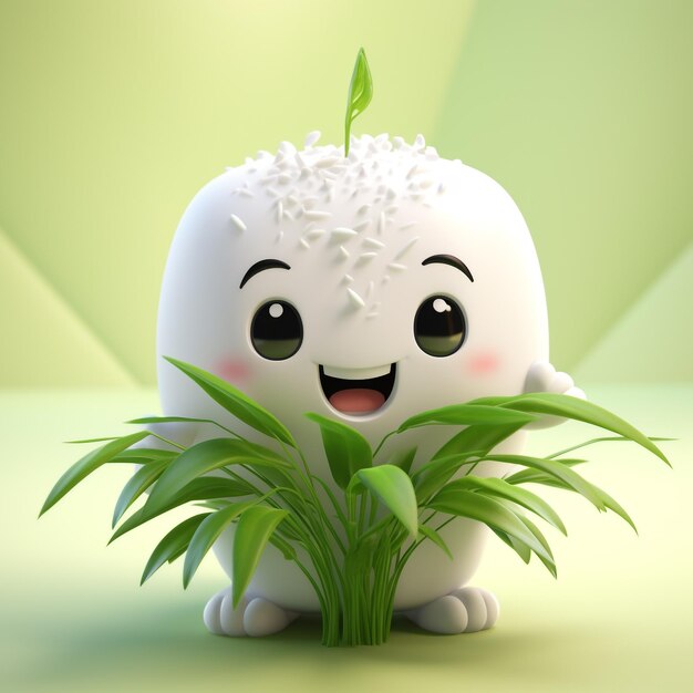 Photo make a happy cute rice plant mascot