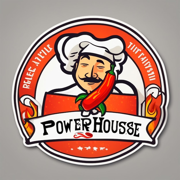 Сделайте логотип Power House и концепцию Chef Cap и Hot Fire Chilli Powerspicy