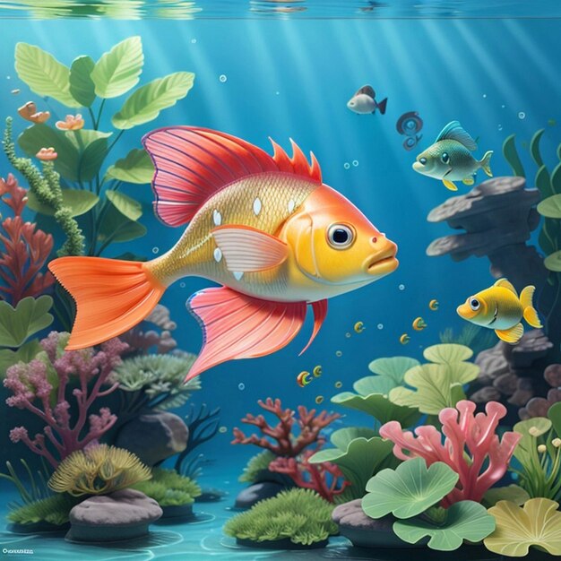 Make A realistic Colourful fish swimming gracefully in the tranquil underwater garden photo realist