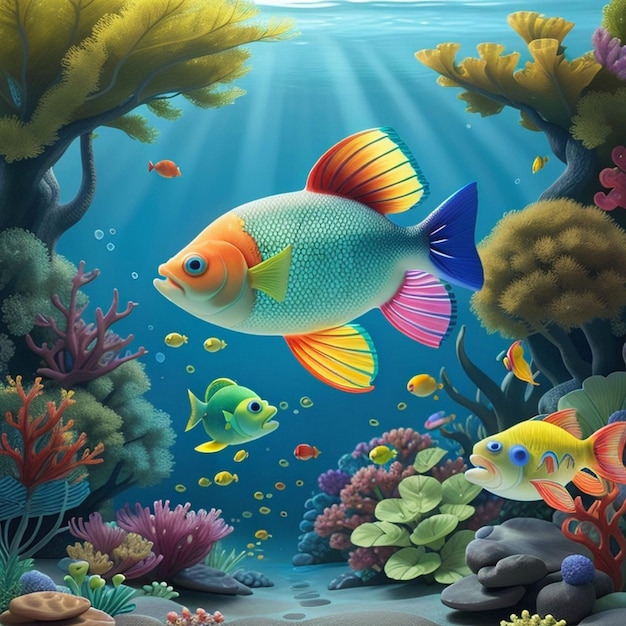 Сделайте реалистичную красочную рыбу, грациозно плавающую в спокойном подводном саду.