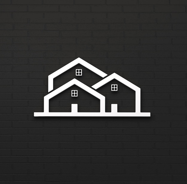 Make a statement with this bold logo featuring a white group of houses icon against an industrial black brick background conveying strength and exclusivity with ample copy space for customization