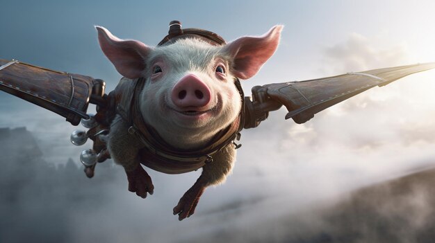 Photo make a thieving fat flying piggenerative ai