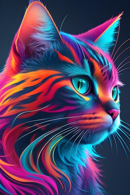 make a unique design of cat with using bright colours 4k