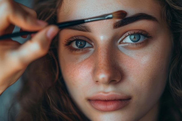 Make-up artist schildert wenkbrauwen met een penseel Professionele make-up en cosmetologie huidverzorging Generatieve AI