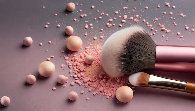make up brush and powder or blush beauty concept face care