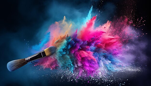 Make up brush with colorful powder dust explosion photography Insane detailed macro shoot