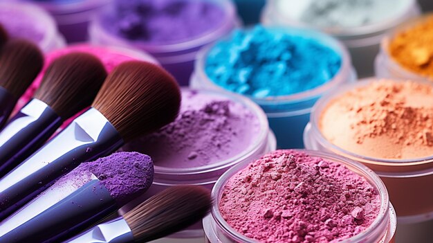 make up brushes and colorful eye shadows