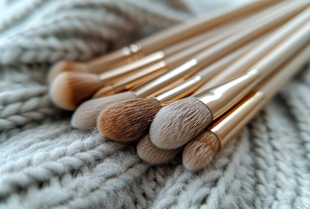 make up brushes laying on top of a table