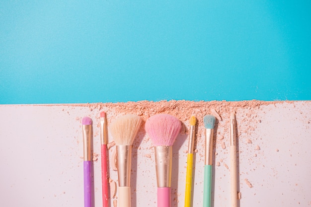 Make up brushes with powder