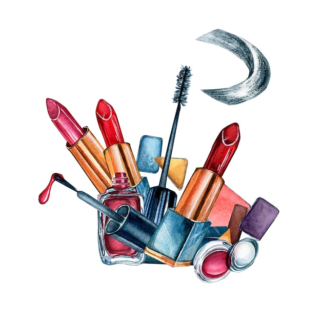 Make up cosmetic watercolor illustration isolated on white background